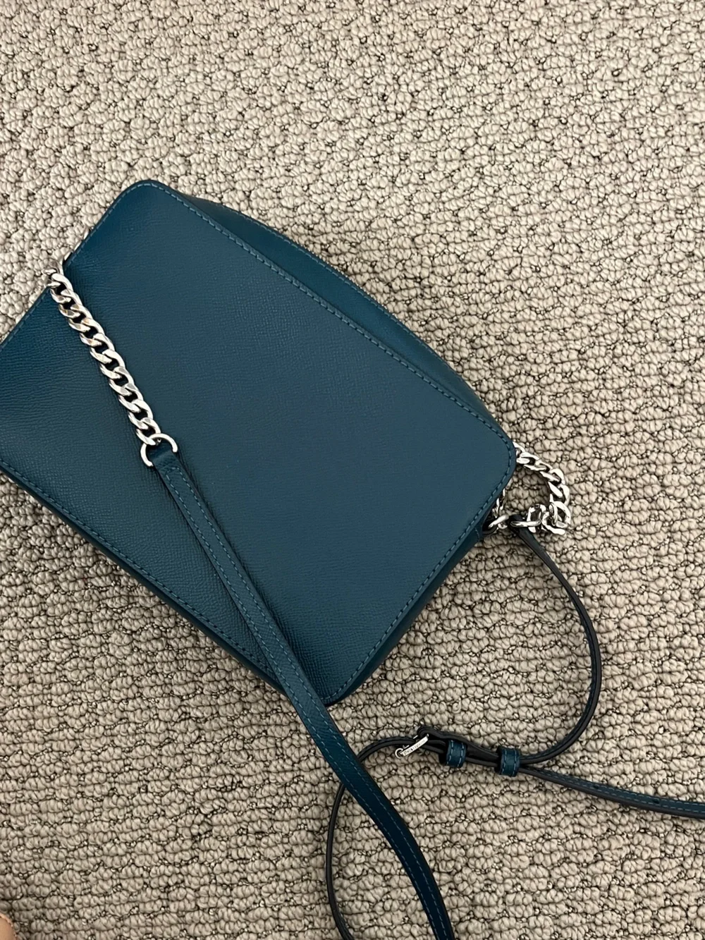 Michael Kors Teal Saffiano Crossbody Satchel Bag with Silver Link Chain - Picture 3 of 6